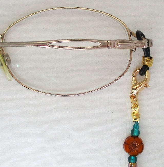 Green & Brown Flower Beaded Eyeglass Chain Juicybeads Jewelry