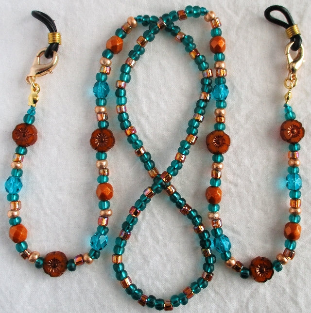 Green & Brown Flower Beaded Eyeglass Chain Juicybeads Jewelry