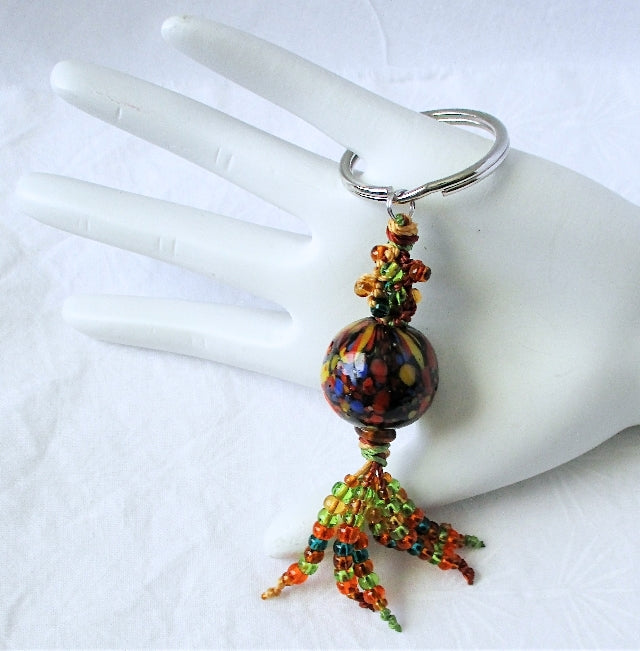 Green & Orange Beaded Keychain - Juicybeads Jewelry