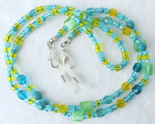 Green & Yellow Beaded Eyeglass Chain - Juicybeads Jewelry