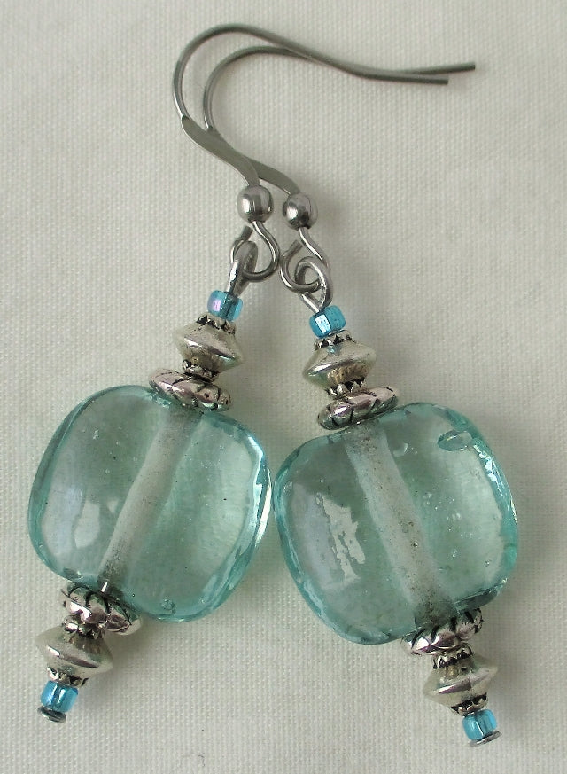 light green square earrings Juicybeads Jewelry