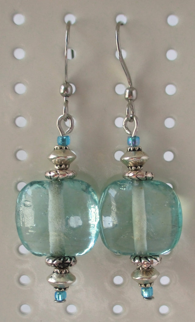 light green square earrings Juicybeads Jewelry