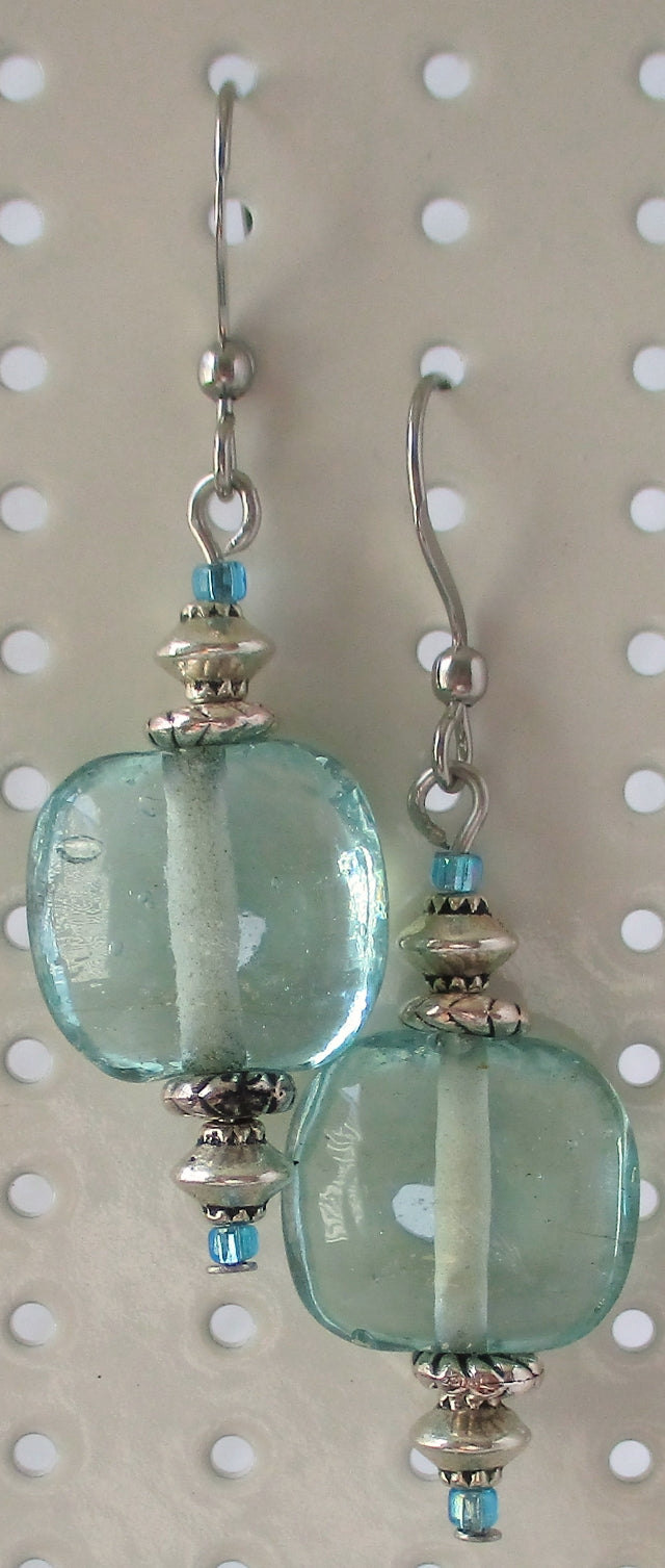light green square earrings Juicybeads Jewelry