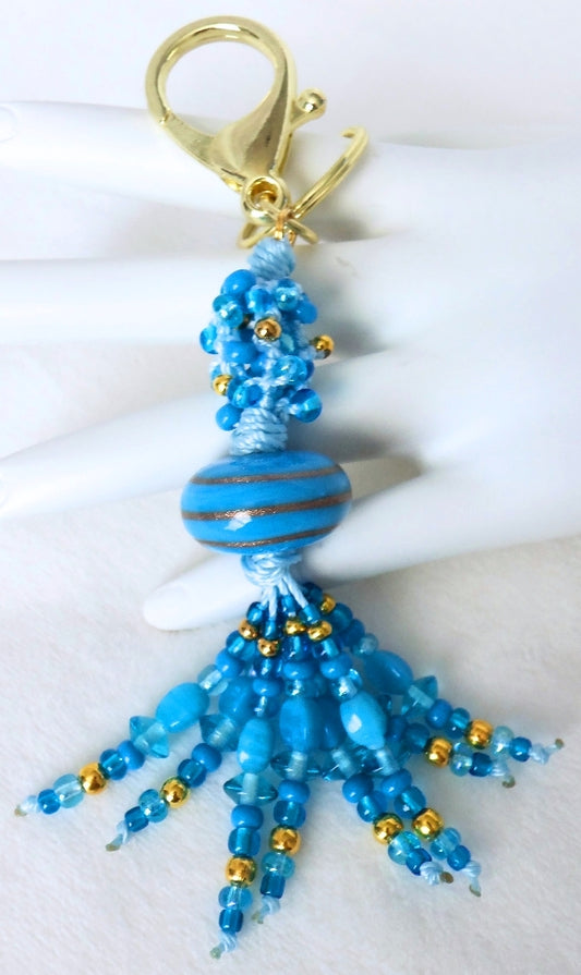 Light Blue Beaded Keychain - Juicybeads Jewelry