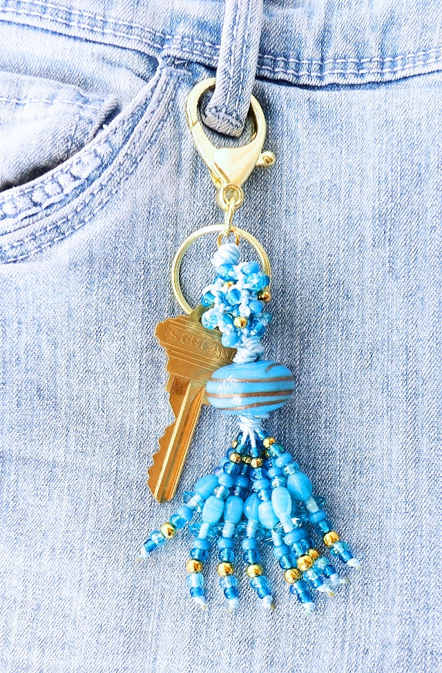 Light Blue Beaded Keychain - Juicybeads Jewelry
