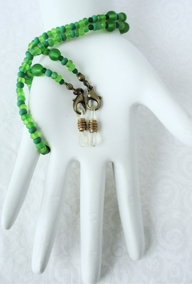 Mixed green beaded eyeglass chain - juicybeads jewelry
