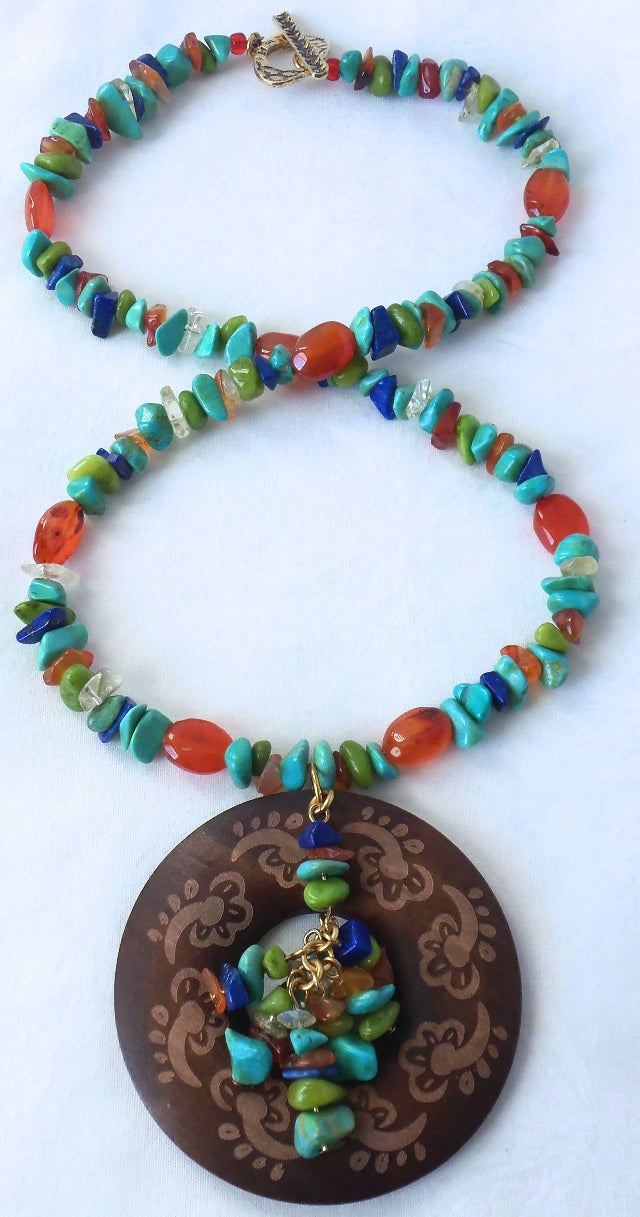 Mixed Stone Wood Pendant Necklace - Juicybeads Jewelry