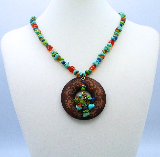 Mixed Stone Wood Pendant Necklace - Juicybeads Jewelry