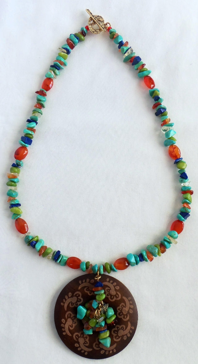 Mixed Stone Wood Pendant Necklace - Juicybeads Jewelry