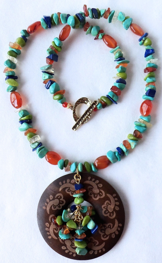 Mixed Stone Wood Pendant Necklace - Juicybeads Jewelry