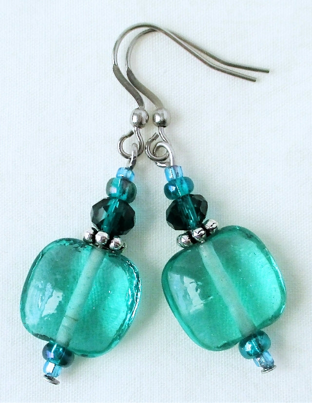 ocean green square earrings - juicybeads jewelry