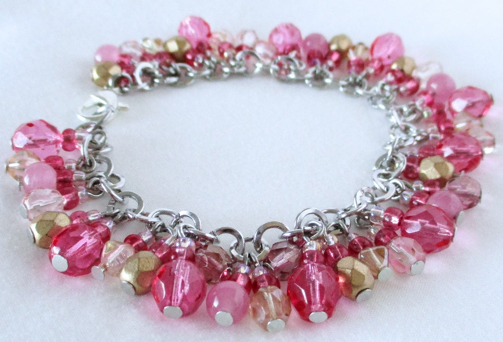 Pink Beaded Cluster Bracelet - Juicybeads Jewelry