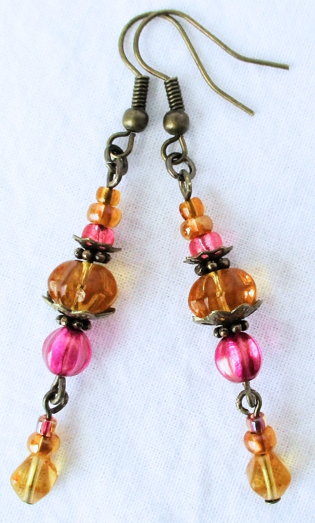 Pink & Brown Drop Earrings - Juicybeads Jewelry