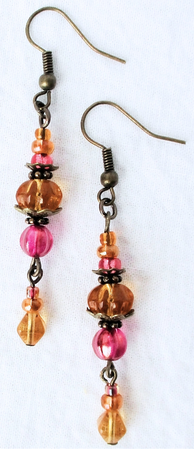 Pink & Brown Drop Earrings - Juicybeads Jewelry