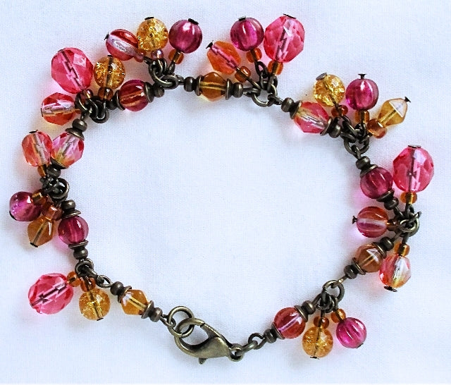 Pink Yellow Cluster Bracelet - Juicybeads Jewelry