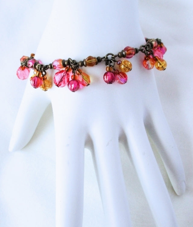 Pink Yellow Cluster Bracelet - Juicybeads Jewelry
