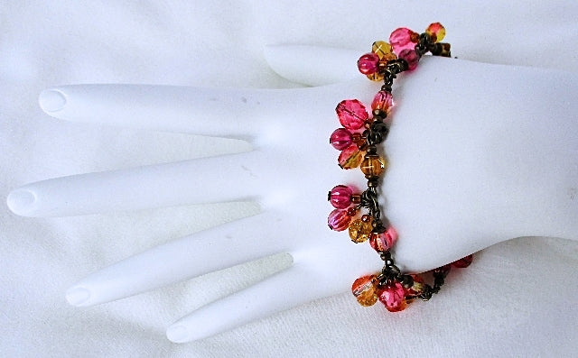 Pink Yellow Cluster Bracelet - Juicybeads Jewelry