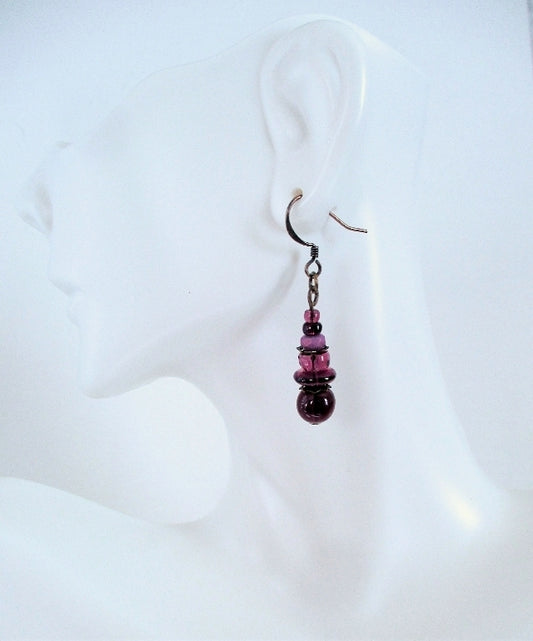 Plum Purple Beaded Earrings - Juicybeads Jewelry