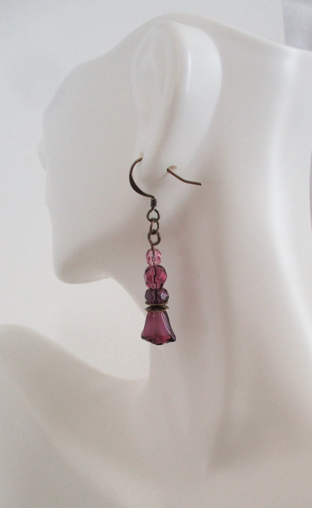 purple flower drop earrings - Juicybeads Jewelry