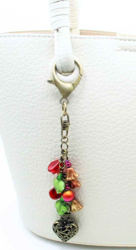 Red Flowers Beaded Purse Charm - Juicybeads Jewelry