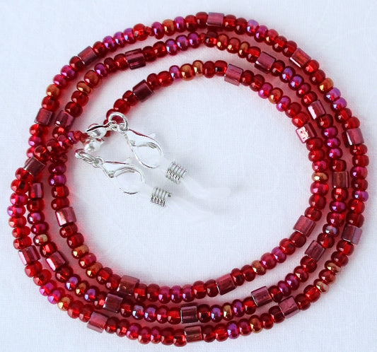 Red AB Beaded Eyeglass Chain - Juicybeads Jewelry