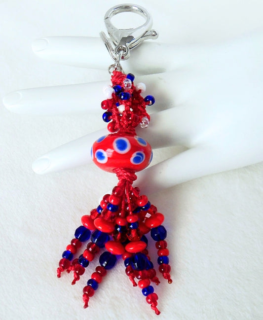 Red & Blue Beaded Keychain - Juicybeads Jewelry