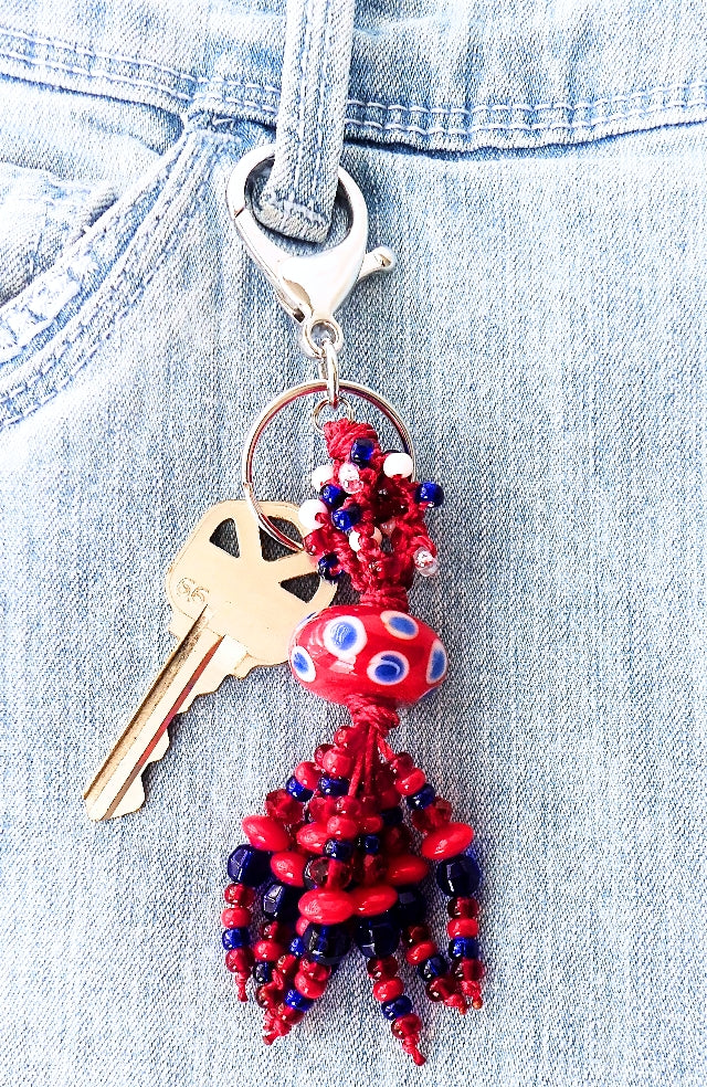 Red & Blue Beaded Keychain - Juicybeads Jewelry