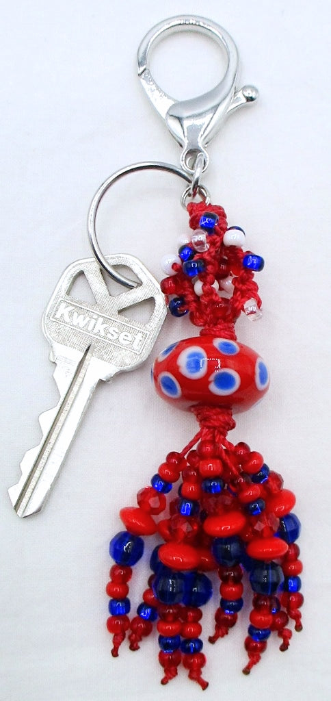 Red & Blue Beaded Keychain - Juicybeads Jewelry