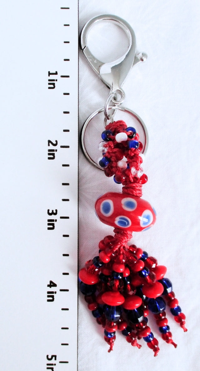 Red & Blue Beaded Keychain - Juicybeads Jewelry
