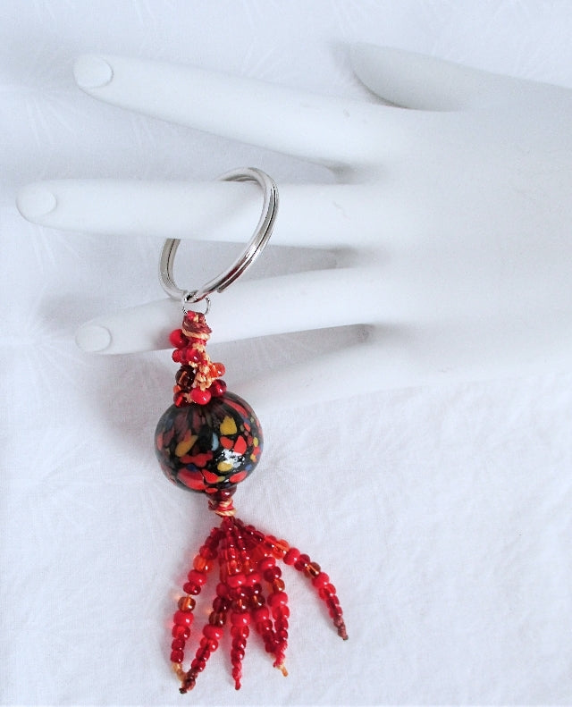 Red & Brown Beaded Keychain - Juicybeads Jewelry