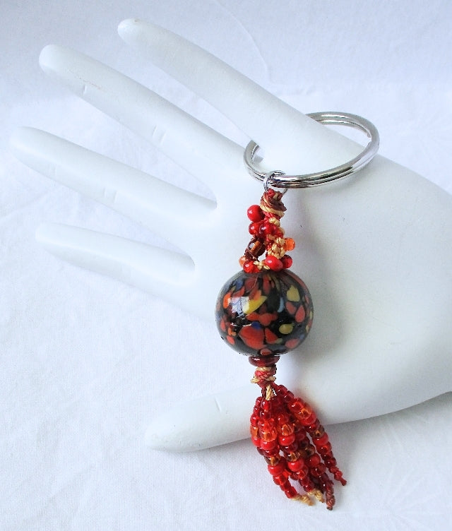 Red & Brown Beaded Keychain - Juicybeads Jewelry