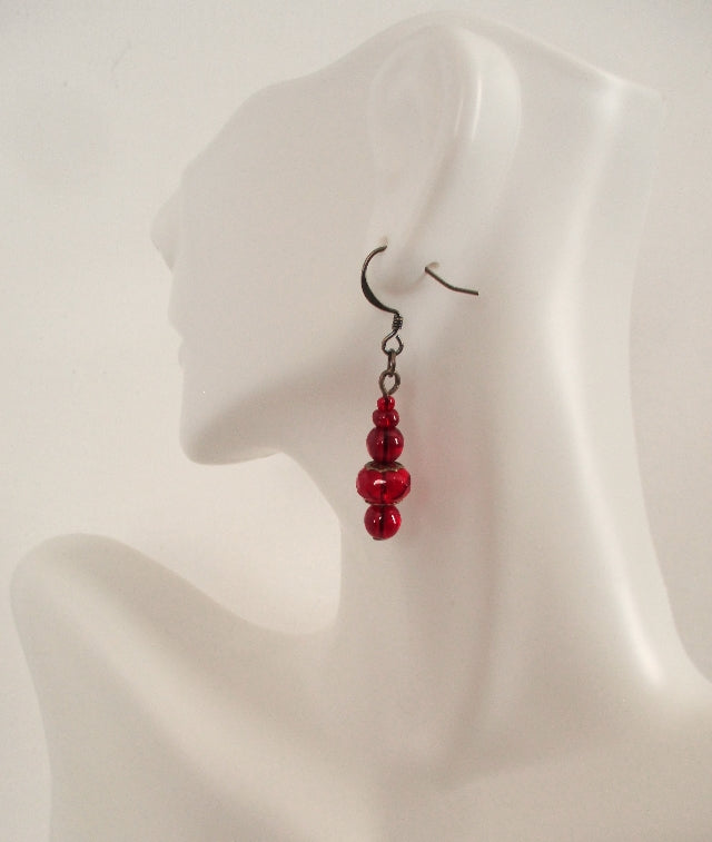 red drop earrings - juicybeads jewelry