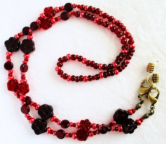 Red Flower Beaded Eyeglass Chain - Juicybeads Jewelry