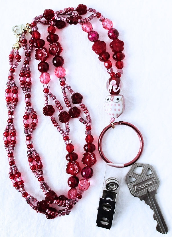 Red Flower Beaded Lanyard - Juicybeads Jewelry