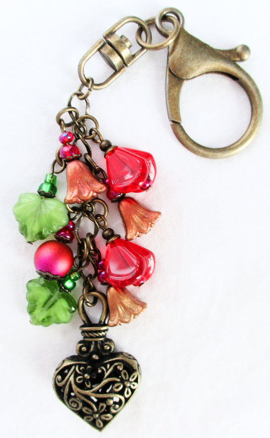 Red Flowers Beaded Purse Charm - Juicybeads Jewelry
