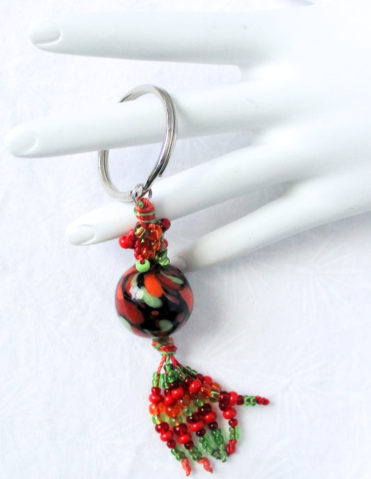 Red & Green Beaded Keychain - Juicybeads Jewelry