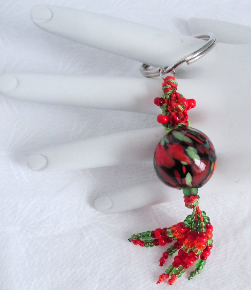 Red & Green Beaded Keychain - Juicybeads Jewelry