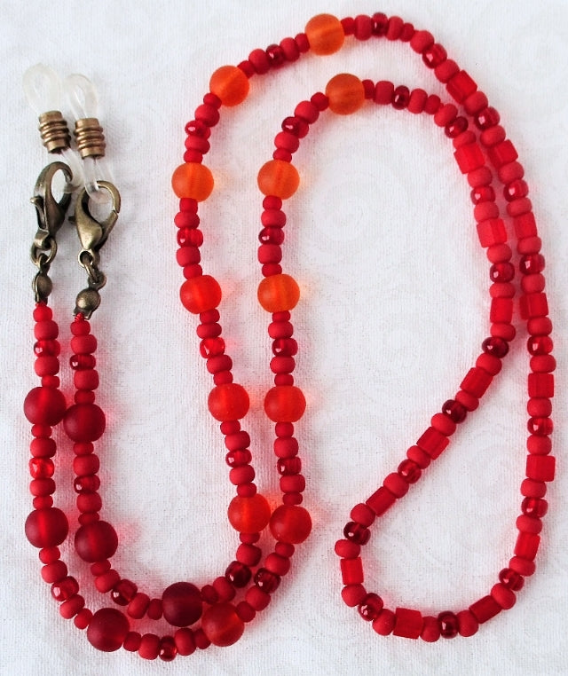 red orange beaded eyeglass chain - juicybeads jewelry