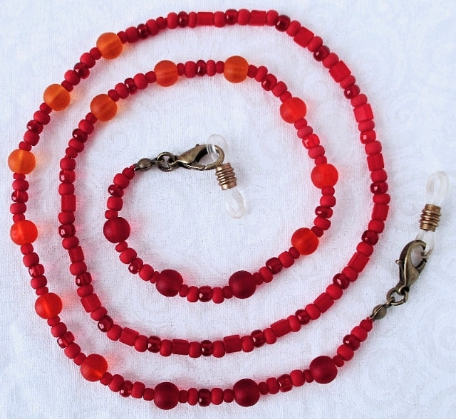 red orange beaded eyeglass chain - juicybeads jewelry