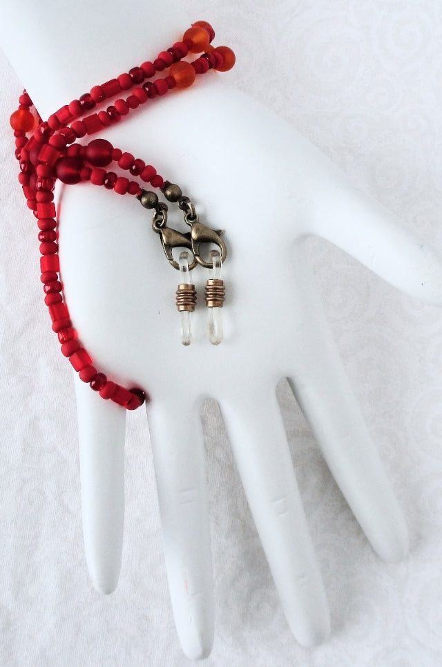 red orange beaded eyeglass chain - juicybeads jewelry
