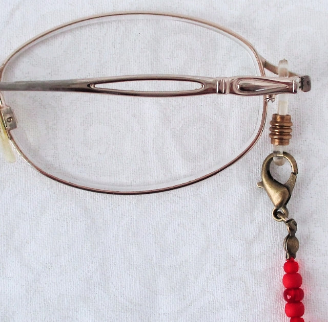 red orange beaded eyeglass chain - juicybeads jewelry
