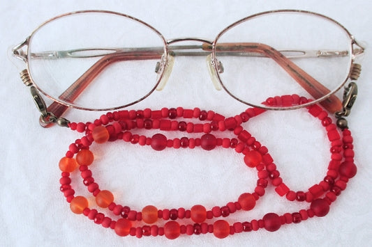red orange beaded eyeglass chain - juicybeads jewelry