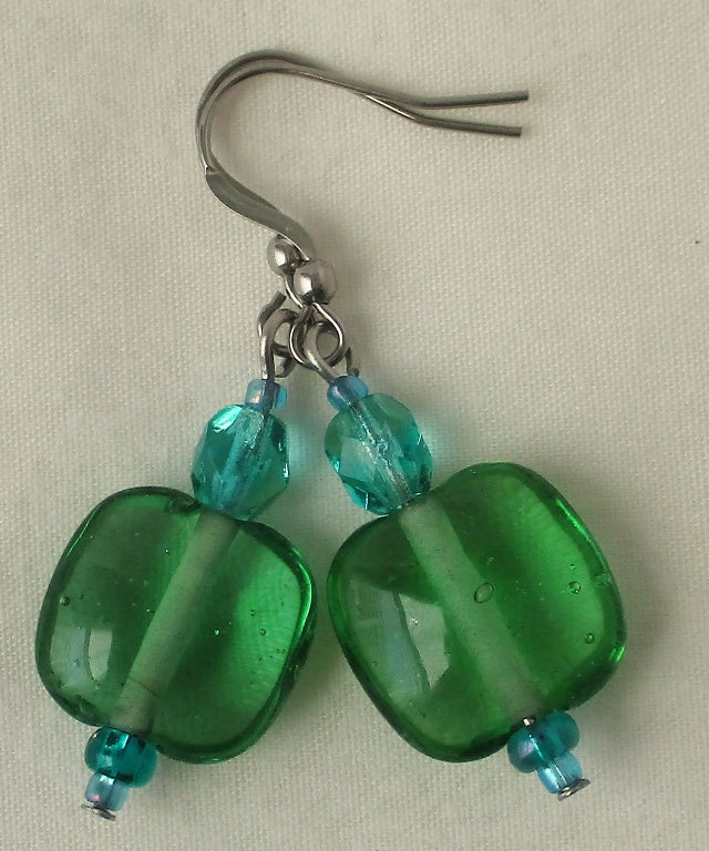 sea green square earrings Juicybeads Jewelry