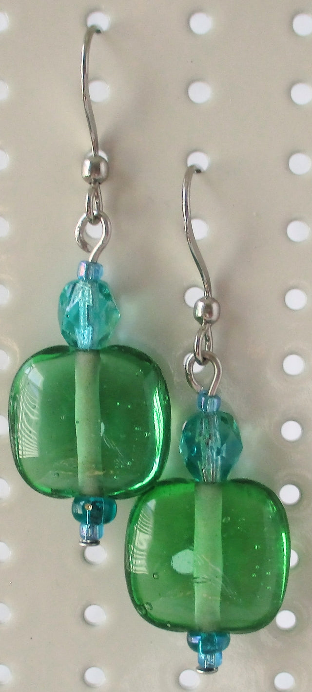 sea green square earrings Juicybeads Jewelry