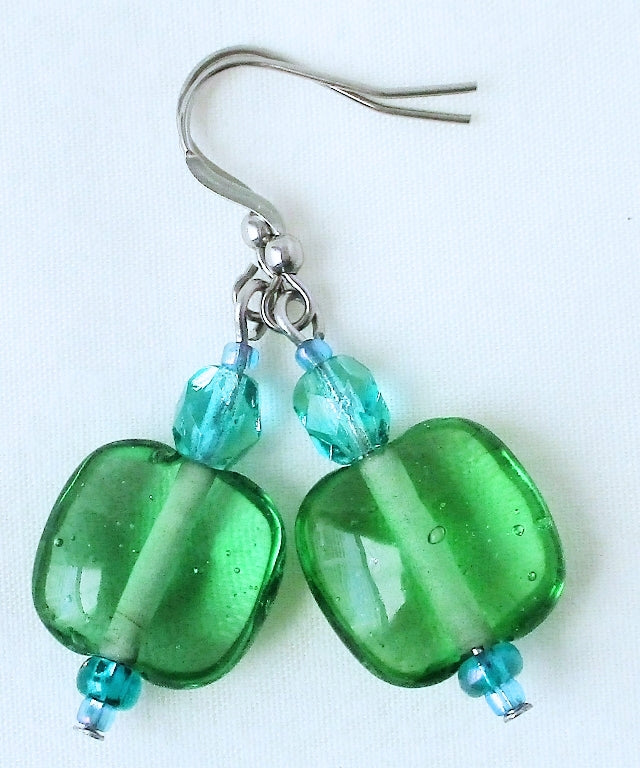 Sea Green Square Earrings - Juicybeads Jewelry
