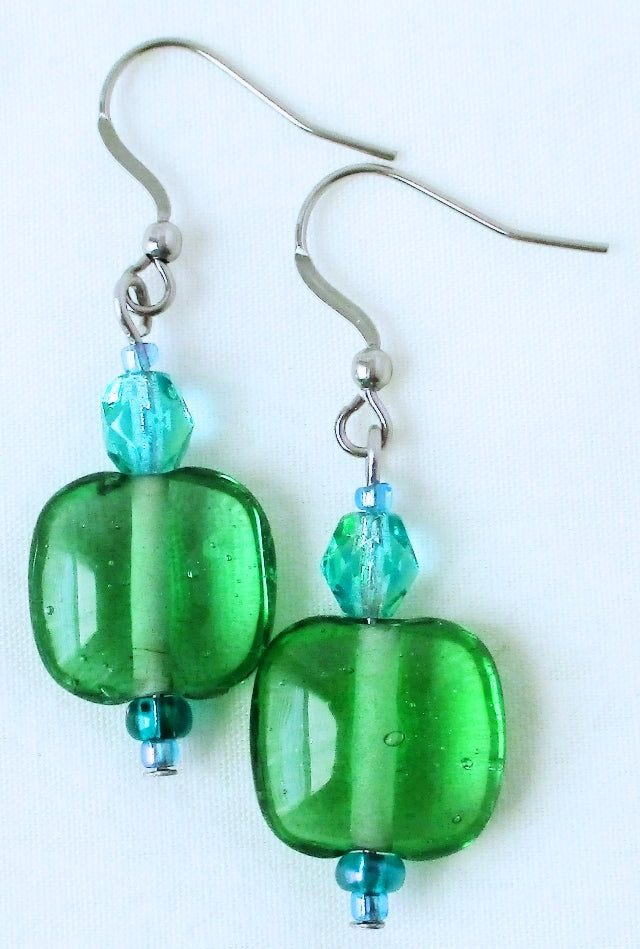 Sea Green Square Earrings - Juicybeads Jewelry