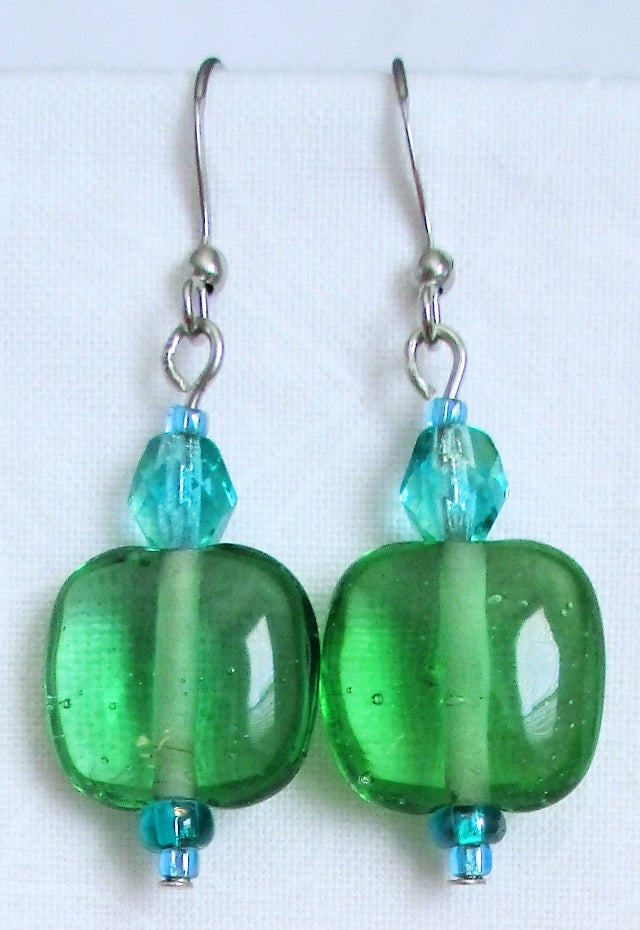 Sea Green Square Earrings - Juicybeads Jewelry