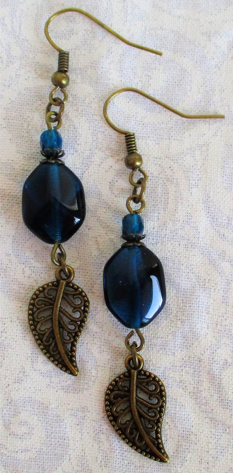 Teal Brass Leaf Charm Earrings - Juicybeads Jewelry