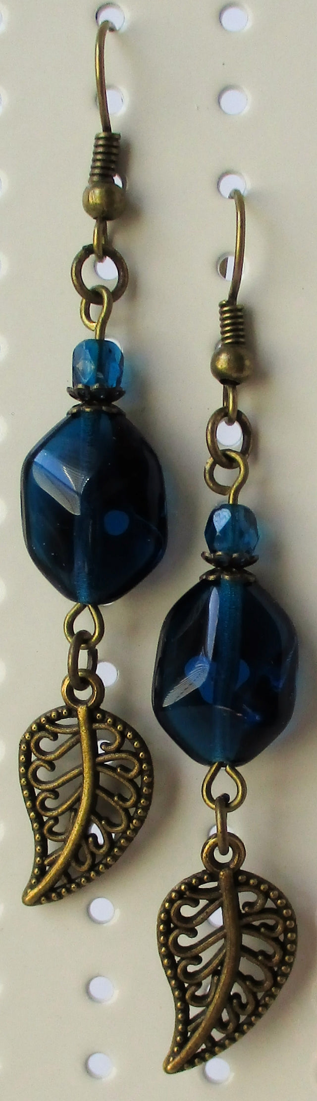Teal Brass Leaf Charm Earrings - Juicybeads Jewelry