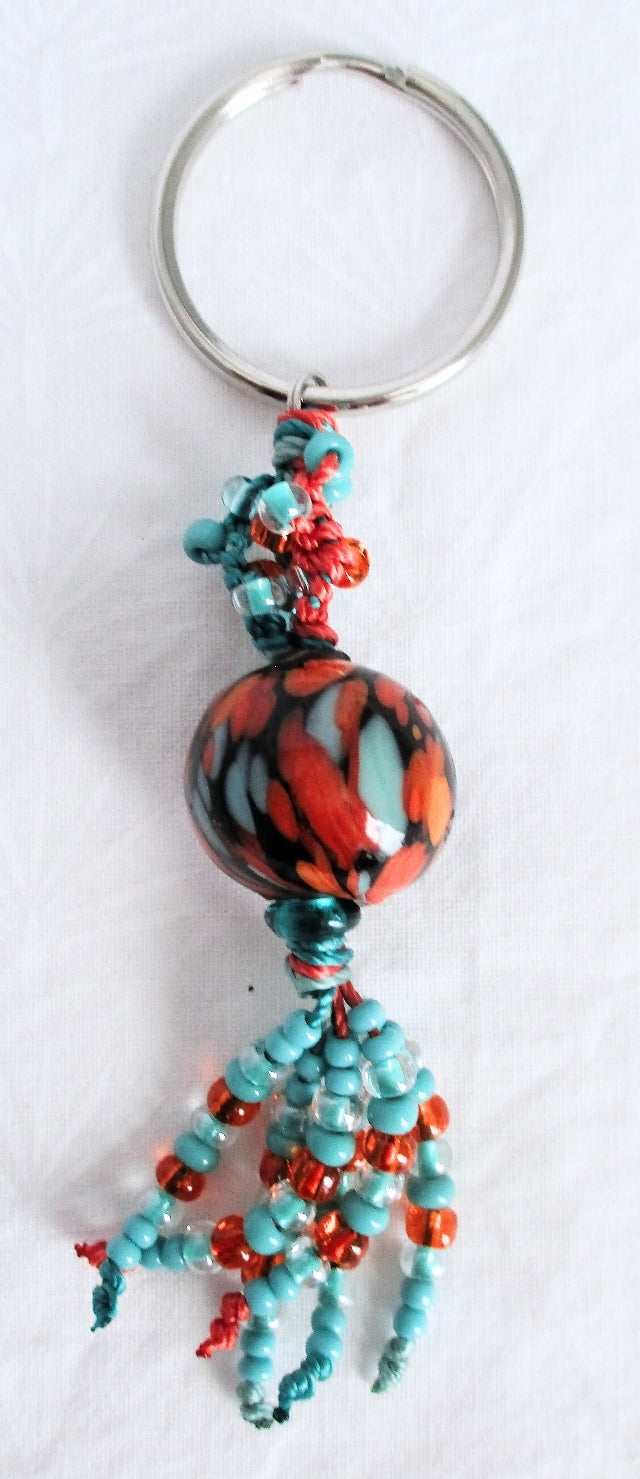Turquoise & Orange Beaded Keychain - Juicybeads Jewelry